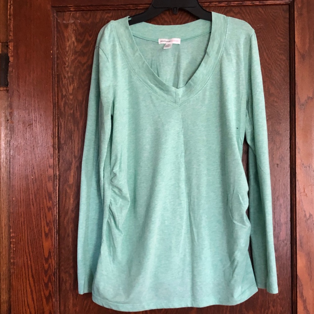 Blue Green V-neck Long Sleeve Maternity Top